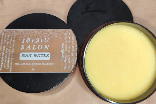 Handmade Whipped Organic Shea Body Butter 8oz with infused Aloe Vera Gel and Pineapple for scars, stretch marks, and blemishes.